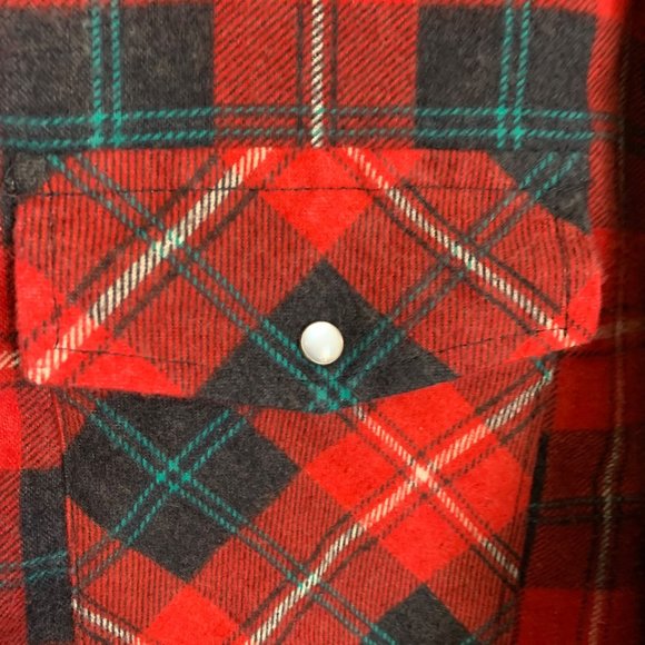 Blocks Sportwear Flannel Jacket 2XLT Red Green Plaid Filled Pockets Snap Pearl - Picture 4 of 11